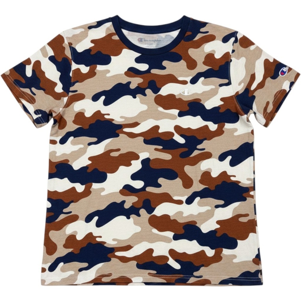 Champion Mens Camo T-Shirt Blue Orange Tan Camouflage Logo Tee Large